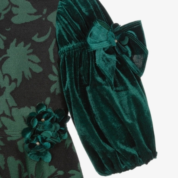 David Charles Girls 2 YRS Green Brocade Dress Jacquard Special Occasion Holiday - Picture 12 of 15